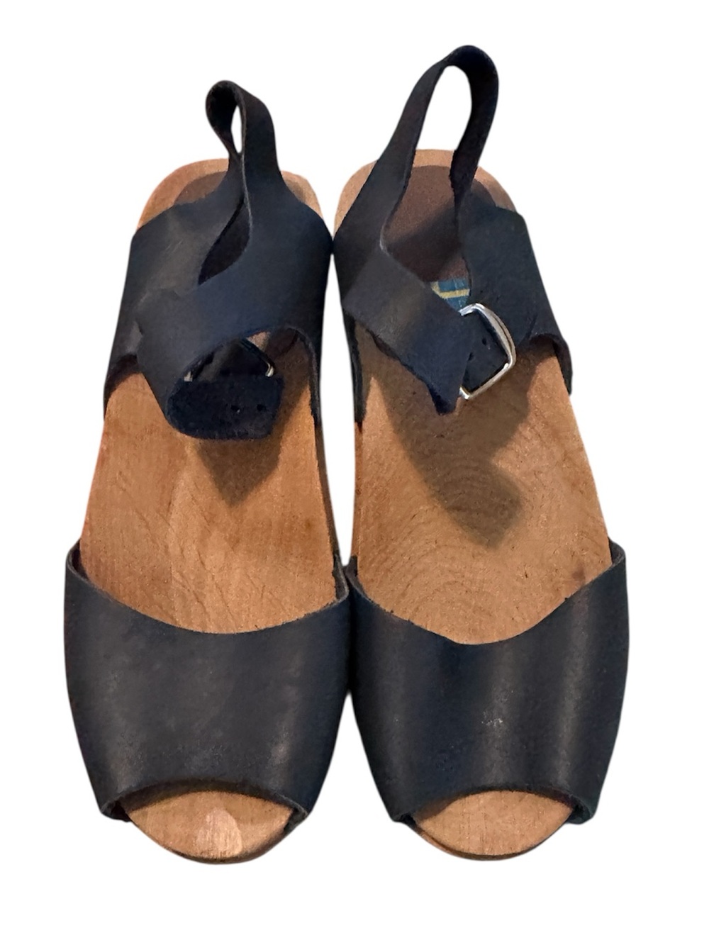 MIA Black Leather Slingback Peeptoe Swedish  Sandals